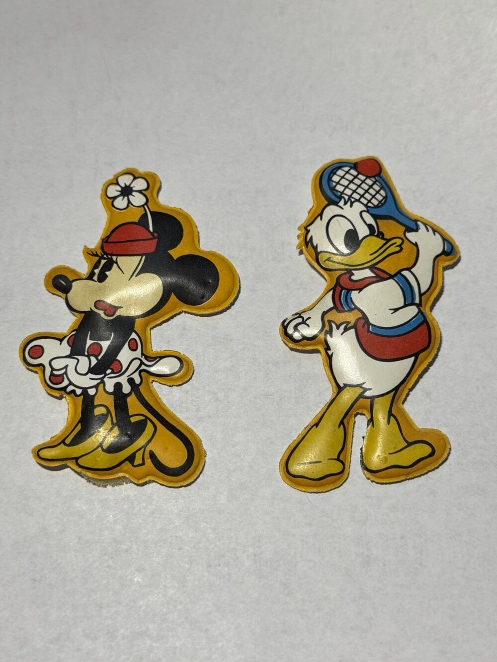 Vtg 80s Walt Disney Minnie Mouse Donald Duck Puffy Vinyl Fridge Magnets 3"